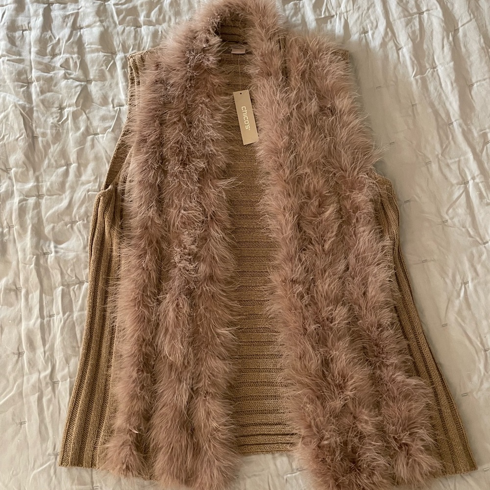 NWT Chicos Ribbed Front FeatherVest Sweater M